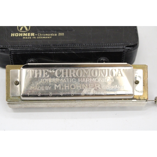 108 - A GERMAN HOHNER 10 HOLE CHROMONICA 260 HARMONICA IN ORIGINAL CASE