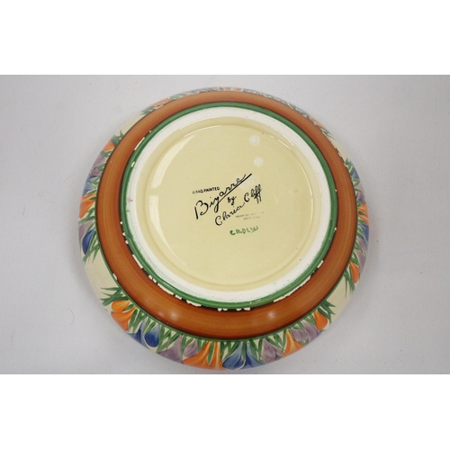 11 - A CLARICE CLIFF BIZARRE CROCUS PATTERN BOWL - 9 CM (H) 19 CM (W) (SIGNS OF WEAR)