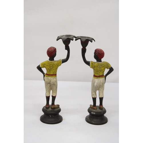 12 - A PAIR OF COLD PAINTED BLACKAMOOR CANDLESTICKS