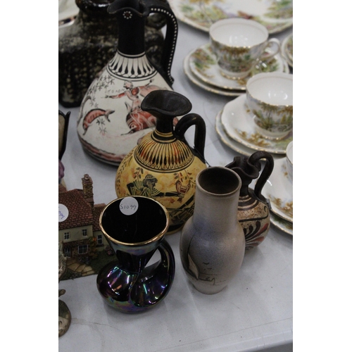 123 - A MIXED LOT TO INCLUDE CONTINENTAL PORCELAIN FIGURES, CHEESE DISH, MOONCRATER VASE, MODEL COTTAGES, ... 