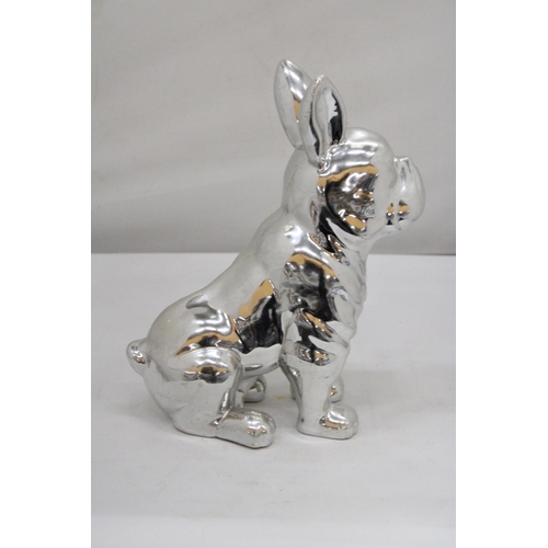 127 - A LARGE SITTING CHROME BULLDOG - 30 CM