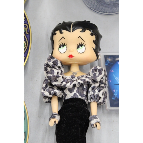 129 - A BETTY BOOP CLOCK, CANDLE AND 13 INCH FIGURE