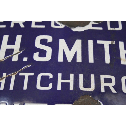 16 - A VINTAGE BLUE AND WHITE ENAMEL SIGN FOR W.H. SMITH & CO., 41 X 25.5 CM