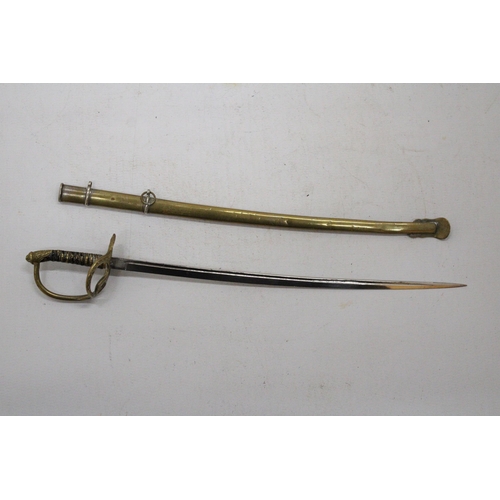 28 - A BRASS AND WHITE METAL ARTILLERY OFFICERS SWORD LETTER OPENER