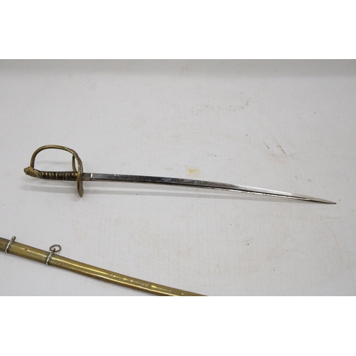 28 - A BRASS AND WHITE METAL ARTILLERY OFFICERS SWORD LETTER OPENER