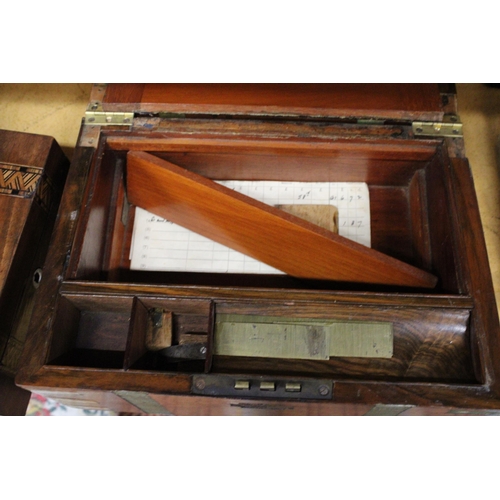 331 - AN INLAID MAHOGANY TEA CADDY AND A WALNUT WRITING SLOPE