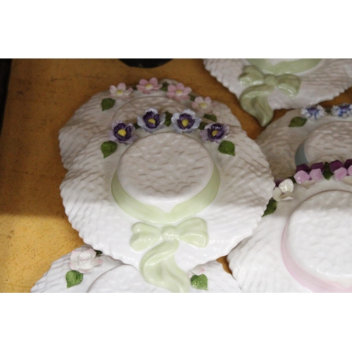 340 - SIX AYNSLEY SUMMER FLOWERS CERAMIC BONNETS PLUS TWO CHOKIN DISPLAY PLATES