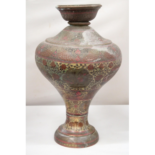 42 - A LARGE INDIAN MOORISH STYLE MONUMENTAL PALACE VASE WITH ENAMEL DECORATION - APPROX 57 CM