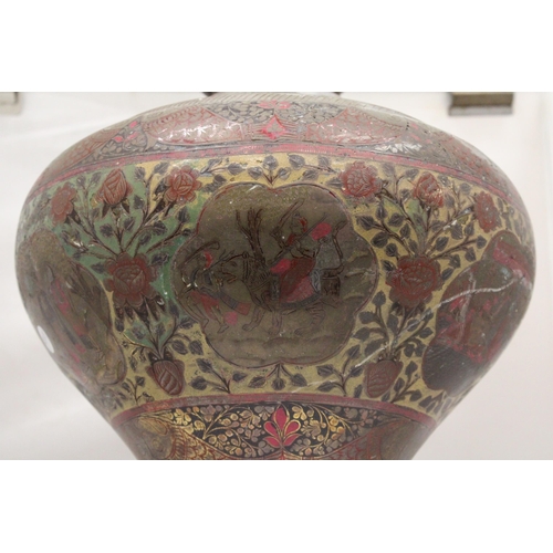 42 - A LARGE INDIAN MOORISH STYLE MONUMENTAL PALACE VASE WITH ENAMEL DECORATION - APPROX 57 CM