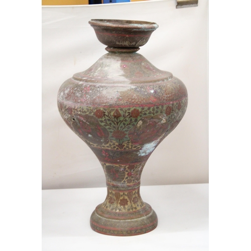 42 - A LARGE INDIAN MOORISH STYLE MONUMENTAL PALACE VASE WITH ENAMEL DECORATION - APPROX 57 CM