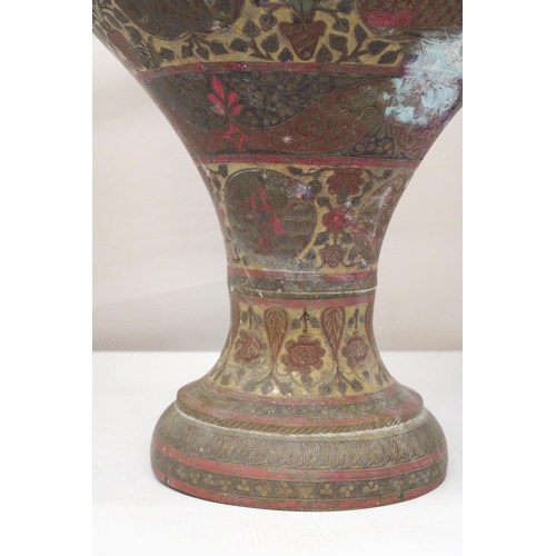 42 - A LARGE INDIAN MOORISH STYLE MONUMENTAL PALACE VASE WITH ENAMEL DECORATION - APPROX 57 CM