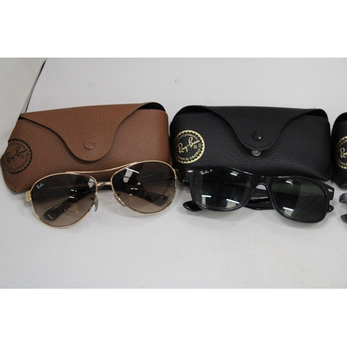 43 - FOUR PAIRS OF CASED SUNGLASSES MARKED RAY-BAN TO INCLUDE POLARISED AND CHROMANCE