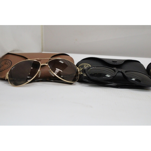 43 - FOUR PAIRS OF CASED SUNGLASSES MARKED RAY-BAN TO INCLUDE POLARISED AND CHROMANCE