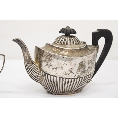 8 - A HALLMARKED BIRMINGHAM SILVER TEAPOT  SUGAR BOWL AND CREAMER STAMPED SWS & CO., TOGETHER WITH A HAL... 