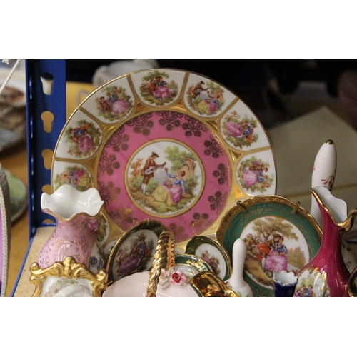 397 - A LARGE QUANTITY OF CHINA AND PORCELAIN MINIATURE PLATES, VASES, TRINKET BOXES, TO INCLUDE LIMOGES, ... 