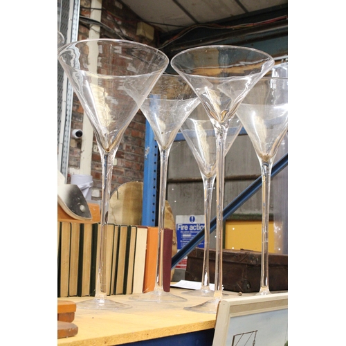 402 - FIVE LARGE 'MARTINI' GLASSES, APPROX 90CM TALL - IDEAL FOR WEDDINGS, FLORISTRY, ETC