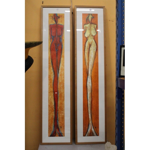 61 - A PAIR OF FRANZ RUZICKA PRINTS OF ABSTRACT NUDES FRAMED AND GLAZED - 127 X 17 CM