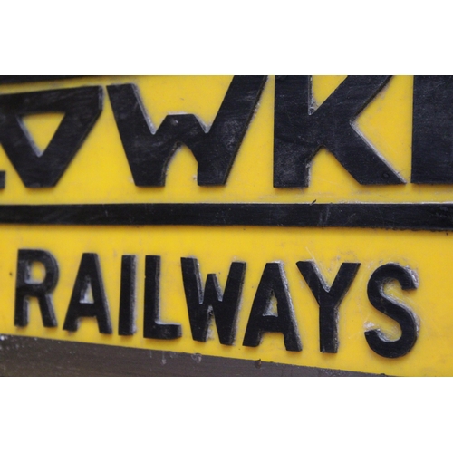 65 - A BASSETT-LOWKE MODEL-STEAM-RAILWAYS DOUBLE SIDED ILLUMINATED SIGN COMPLETE WITH HANGING BRACKET