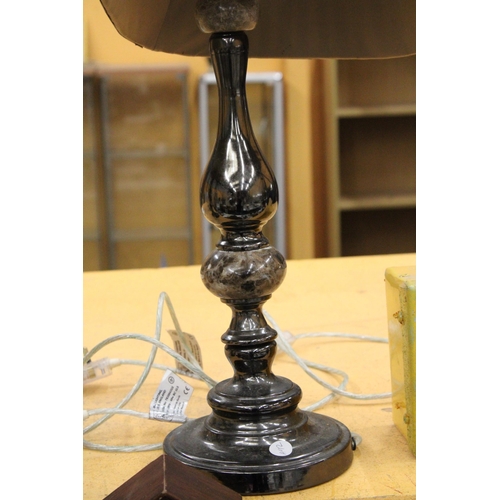 72 - A PAIR OF SATIN NICKEL AND ONYX TABLE LAMPS WITH SATIN SHADES