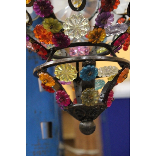 74 - A MULTICOLOURED BOHEMIAN STYLE DROP HANGING PENDANT LIGHT