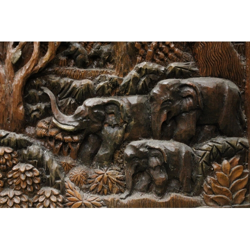 79 - TWO CARVED BALINESE WOODEN PANELS WITH THREE DIMENSIONAL WORK OF ART - APPROX 70 X 49.5 CM