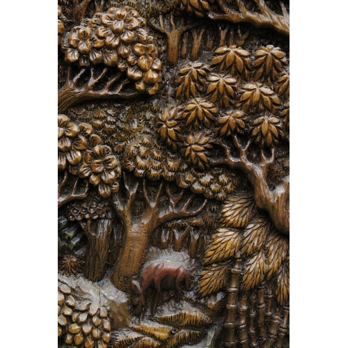 79 - TWO CARVED BALINESE WOODEN PANELS WITH THREE DIMENSIONAL WORK OF ART - APPROX 70 X 49.5 CM