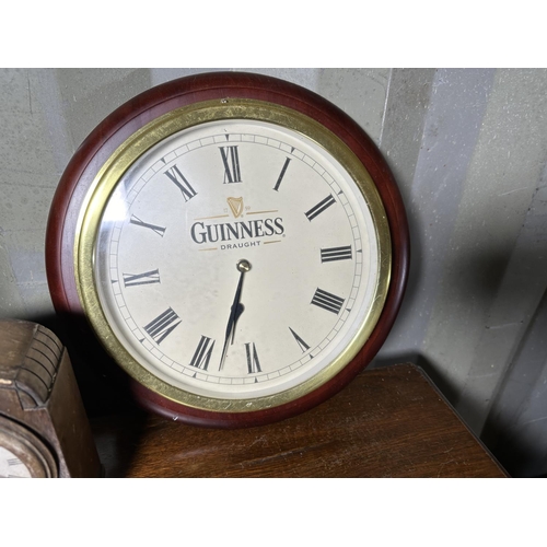 3524 - TWO VINTAGE MANTLE CLOCKS AND A GUINNESS BRANDED WALL CLOCK