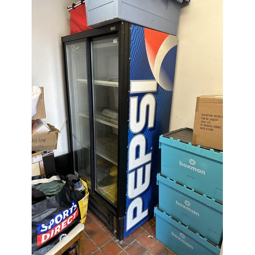 3536 - A BRANDED PEPSI FRIDGE WITH FRONT SLIDING GLASS DOORS