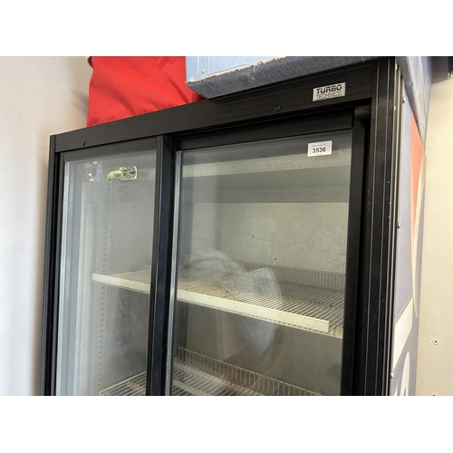 3536 - A BRANDED PEPSI FRIDGE WITH FRONT SLIDING GLASS DOORS