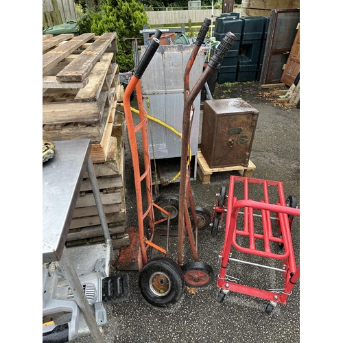 3539 - TWO METAL SACK TRUCKS AND A FURTHER FOLDING TROLLEY