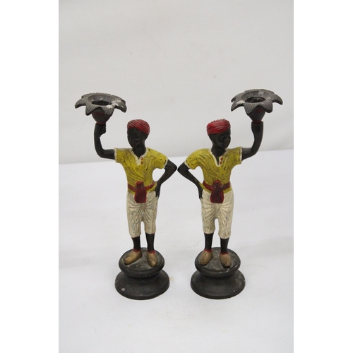 12 - A PAIR OF COLD PAINTED BLACKAMOOR CANDLESTICKS