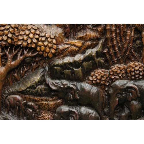 79 - TWO CARVED BALINESE WOODEN PANELS WITH THREE DIMENSIONAL WORK OF ART - APPROX 70 X 49.5 CM