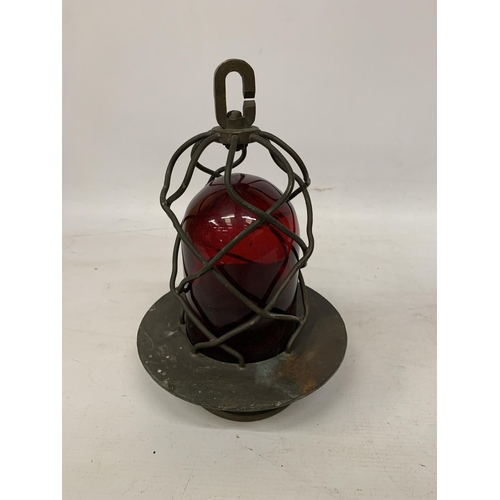 87 - A PAIR OF COASTAL NAUTICAL MARINE LIGHTS IN A BRASS CAGE