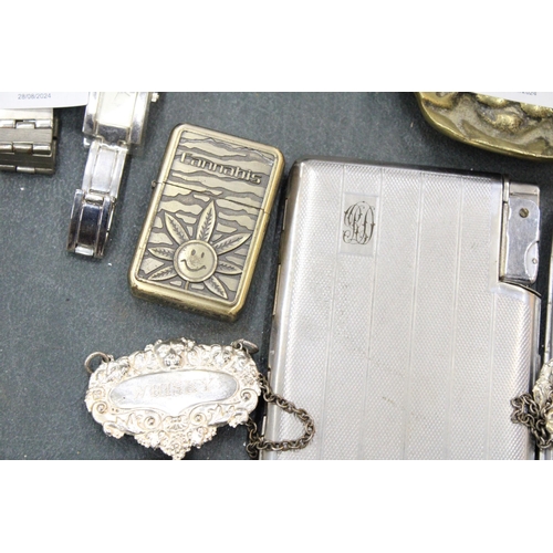 283 - A COLLECTION OF VINTAGE CIGARETTE CASES, LIGHTERS AND DECANTER LABELS