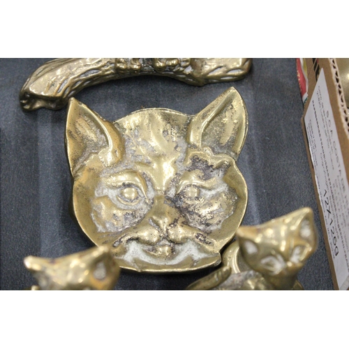 284 - A COLLECTION OF BRASS ITEMS TO INCLUDE VINTAGE CAT ASHTRAYS, CAT MODELS AN AN OWL