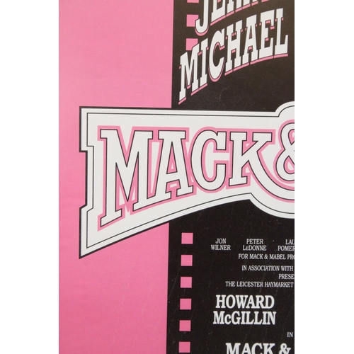 323 - A FRAMED THEATRE POSTER ADVERTISING 'MACK & MABEL' AT THE HAYMARKET THEATRE, LEICESTER, 45CM X 80CM