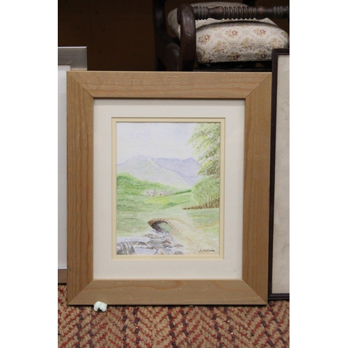 365 - TWO FRAMED AND MOUNTED WATERCOLOURS TO INCLUDE A FLORAL SCENE TOGETHER COUNTRYSIDE SCENE