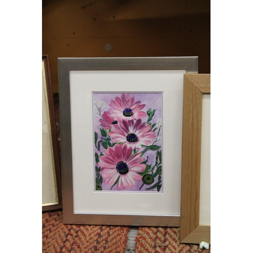 365 - TWO FRAMED AND MOUNTED WATERCOLOURS TO INCLUDE A FLORAL SCENE TOGETHER COUNTRYSIDE SCENE