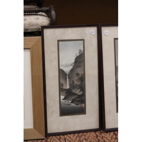 365 - TWO FRAMED AND MOUNTED WATERCOLOURS TO INCLUDE A FLORAL SCENE TOGETHER COUNTRYSIDE SCENE