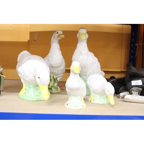 370 - FIVE CERAMIC DUCK FIGURES