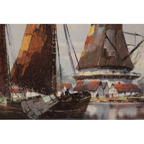 406 - A PAIR OF FRAMED PRINTS TO INCLUDE ALPS SCENE TOGETHER WITH SAIL BOATS AND WINDMILL SCENE