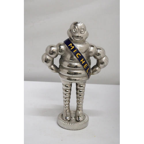 452 - A LARGE CHROME MICHELIN MAN, HEIGHT 37CM