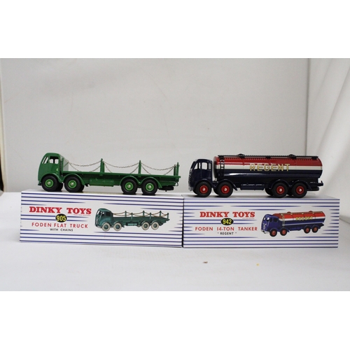 454 - TWO ATLAS DINKY MODELS TO INCLUDE, A 905 FODEN FLAT TRUCK WITH CHAIN AND A 942 FODEN 14 TON TANKER -... 