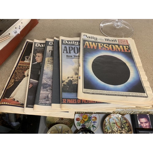 956 - SIX COPIES OF THE DAILY MAIL NEWSPAPER. HEADLINES INCLUDE 1999 SOLAR ECLIPSE, SEPTEMBER 11 WORLD TRA... 