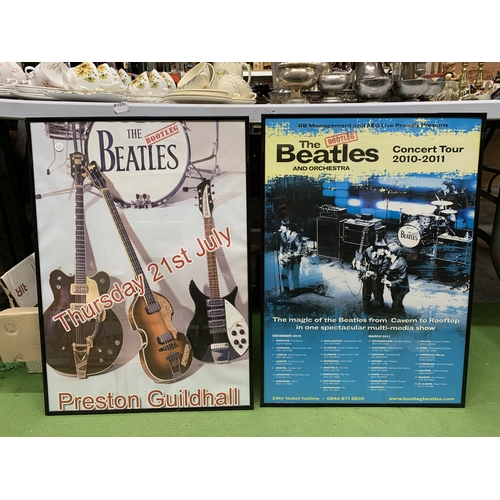 974 - TWO FRAMED BOOTLEG BEATLES TOUR POSTERS, APPROX 71.5CM X 51.5CM