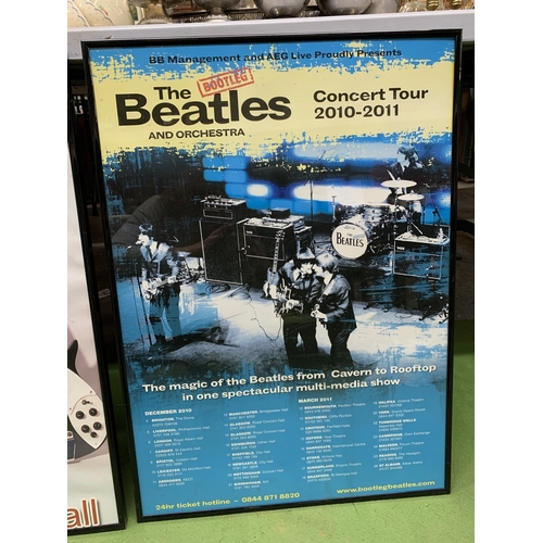 974 - TWO FRAMED BOOTLEG BEATLES TOUR POSTERS, APPROX 71.5CM X 51.5CM