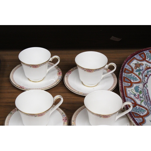 1002 - A QUANTITY OF ROYAL DOULTON 'DARJEELING' CUPS AND SAUCERS, A LARGE VINTAGE PLATTER, ETC