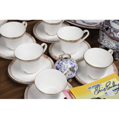 1002 - A QUANTITY OF ROYAL DOULTON 'DARJEELING' CUPS AND SAUCERS, A LARGE VINTAGE PLATTER, ETC