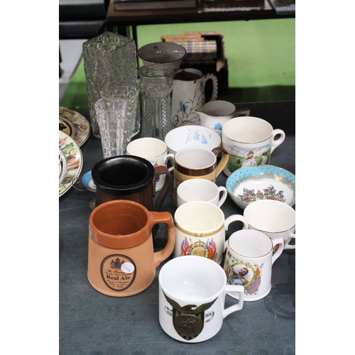 1008 - THREE PIECES OF COPELAND SPODE INCLUDING A JUG, SUGAR BOWL AND CREAM JUG, GLASS VASES TO INCLUDE WHI... 