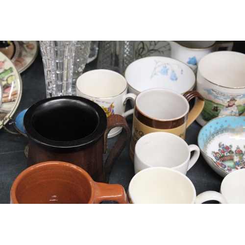 1008 - THREE PIECES OF COPELAND SPODE INCLUDING A JUG, SUGAR BOWL AND CREAM JUG, GLASS VASES TO INCLUDE WHI... 